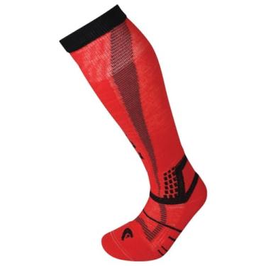 Imagem de Lorpen Meia ecológica feminina T3 para esqui, ótima para esportes de inverno, ecológica e sustentável, alta e acolchoada, vermelha, tamanho pequeno