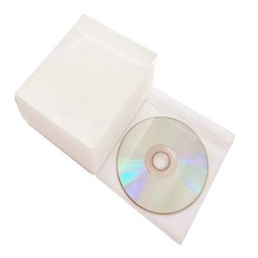 Imagem de Pacote com 100 mangas de CD DVD premium Baocool, material grosso não tecido, refil de plástico de dupla face para armazenamento de CD e DVD capa de disco, Branco
