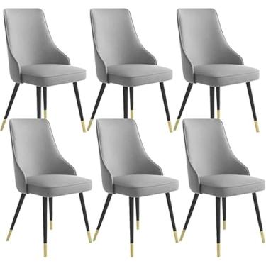 Imagem de Conjunto de 6 cadeiras de jantar de cozinha para casa moderna, cadeiras laterais de sala de estar, cadeiras de couro à prova d'água com pernas de metal, sala de estar, cadeiras de jantar (cor: branco,