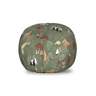 Imagem de Ambesonne Cadeira de brinquedo para amantes de cães, cadeira, pequeno corgi pulando corrida e em pé desenho animado fundo de coração, organizador de animais de pelúcia saco lavável para crianças Small Size Verde