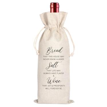 Imagem de Saco de vinho para presente de anfitriã, presente de inauguração de casa, pão, sal, vinho, bênção de casa, presente de inauguração de casa, novo saco de vinho para presente de casa (pão bege)