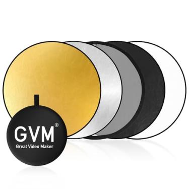 Imagem de Refletor fotográfico GVM 60 cm, refletor 5 em 1, dobrável, prateado, dourado, branco, preto, translúcido, portátil, com bolsa de transporte para fotografia ao ar livre