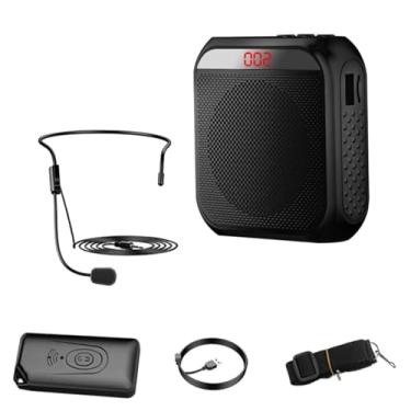 Imagem de Amplificador portátil de voz com microfones Suporte para cinturo USB TF para professores e treinadores turístico Apresentação de treinamento , Preto