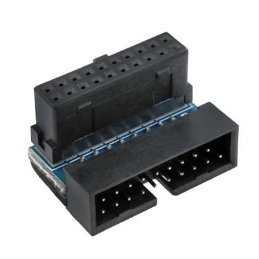 Imagem de PIYANYO - Placa mãe de mesa USB 3.0 19P 20P suporte de pino vertical gira 90 graus direção cotovelo máquina cabo corredor (acima de 90°) -1 peça