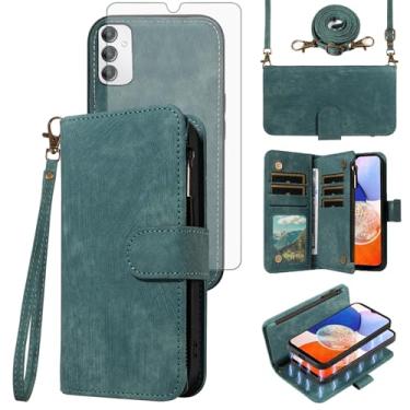 Imagem de Asuwish Capa de telefone para Samsung Galaxy A14/M14 5G Carteira com zíper destacável Capa magnética com protetor de tela de vidro temperado alça transversal suporte para cartão A 14 4G 14A 14M G5