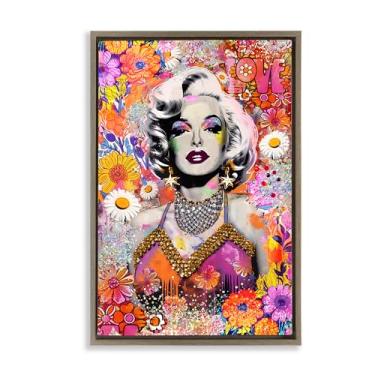 Imagem de Stupell Industries Arte de parede hippie Bedecked Marilyn em tela flutuante emoldurada por Jess Stempel, moldura flutuante marrom, 43 x 63 cm