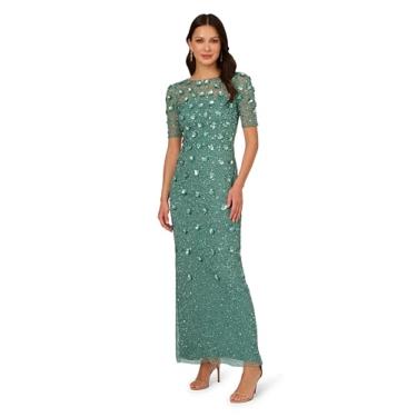 Imagem de Adrianna Papell Vestido floral 3D longo com contas, Ardósia verde, 48
