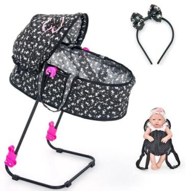 Imagem de Berço De Boneca Ninar Bebê Reborn Milan com Bolsa e Canguru - SAG TOYS