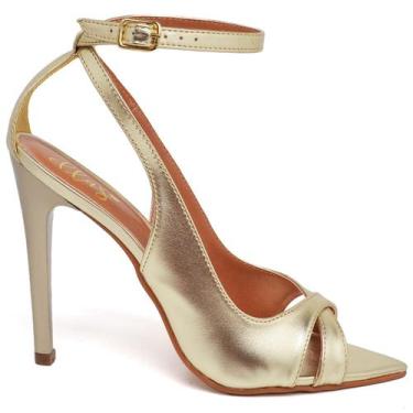 Imagem de Sandália Salto Alto Metalizado Ouro Light - Ellas Online, 35, Ouro, Fe