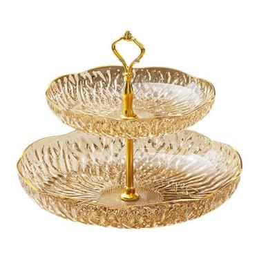 Imagem de Bandeja de placa de frutas bandeja de bolo de bandeja de lanches bandeja decorativa de servir bandeja de sobremesa para divertir lanches frutas, Ouro, 2 Níveis