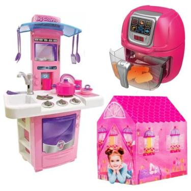 Imagem de Kit Fritadeira Infantil Kids C/ Timer + Big Cozinha Barraca - DM Toys