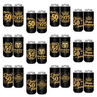 Imagem de Chrifansi mangas refrigeradoras de lata finas, pacote com 12, refrigeradores de lata skinny de neoprene para copos de latas padrão de 12 onças, decorações para lembrancinhas de festa de 50 a