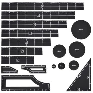 Imagem de BENECREAT 17Pcs Black Objective Point Markers, Acrylic Objective Makers Ruler Set War Games Measuring Ruler, Round Objective Marker Gaming Accessory for Tabletop Wargames