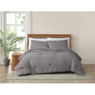 Imagem de Conjunto de edredom de 3 peças Realmente macio e enrugado, cinza, tema de cor sólida, certificado Oeko-TEX Confidence