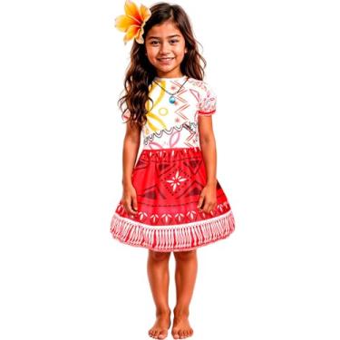 Imagem de Fantasia Infantil da Moana 2 Carnaval pra Menina Vestido Havaiana Polinésio com Colar (M 5-8)