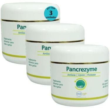 Imagem de Pancrezyme 60 Cápsulas 500mg Para Cães e Gatos Inovet Kit Com 3