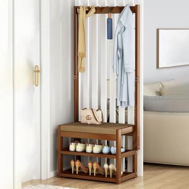 Imagem de Cabideiro moderno 3 em 1 industrial sapateira prateleira de armazenamento corredor independente árvore cabideiro com 9 ganchos sapato para corredor, sala de estar, quarto