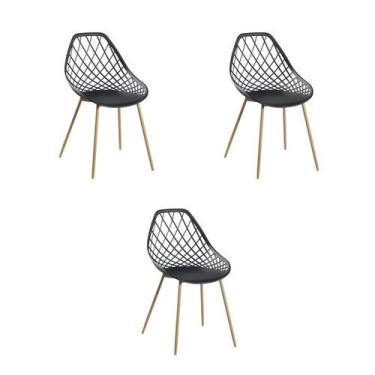Imagem de Kit 3 Cadeiras Jantar Cloe Preta PP Base Aço - Rivatti