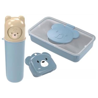 Imagem de Conj Ludico Infantil Porta Lenços Umedecidos Saboneteira Ursinho Estojo Multiuso (Urso)
