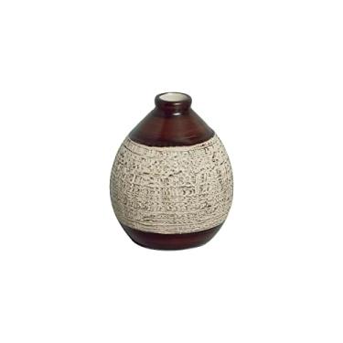 Imagem de Vaso Pequeno Decorativo de Cerâmica para Mesa Oasis Marrom e Palha 12x9 cm