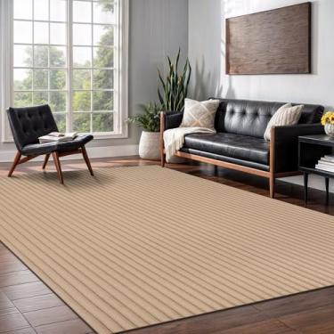 Imagem de Tapete antiderrapante para ambientes internos, 20 x 25 cm, bege, liso, listras de poliéster, costas de borracha, fácil de limpar, tapete interno para sala de estar, cozinha, quarto, banheiro, sala de