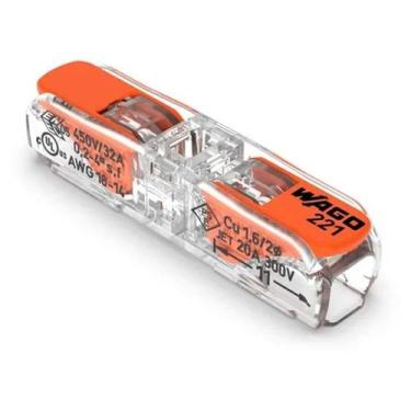 Imagem de Conector Emenda 2P Inline 221-2411 Com 02 Unidades Wago, TRANSPARENTE 