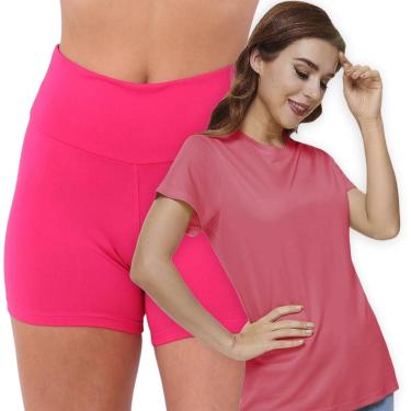 Imagem de Kit Short Legging BÁSICO Cós Alto + Camiseta Fitness POLIAMIDA Cor:;Tamanho:GG;Gênero:Feminino-Feminino