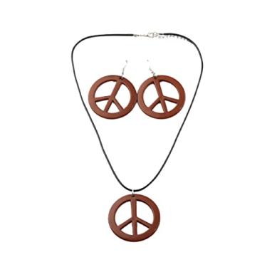 Imagem de Kicomvi Conjunto de brincos de colar com pingente de sinal de paz estilo hippie amor colar da paz anos 60 e 70 conjunto de acessórios para festa hippie, resina, resina