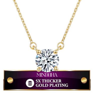 Imagem de MINDDHA Solitário de cristal banhado a ouro 14K/18K 1,5 quilates (7,3 mm) CZ Colar gargantilha delicada | Colares de ouro para mulheres | 15-18 + 7 polegadas, 15 Inch + 3 Inch extender, Banhado a ouro