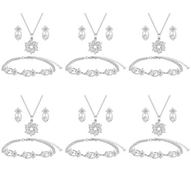 Imagem de Conjunto de joias de dama de honra para casamento, ouro 18K ou ouro rosa ou cobre banhado a prata com zircônia cúbica limpa colar brinco conjunto de pulseira para mulheres meninas presente, Cobre, Sem Pedra Preciosa