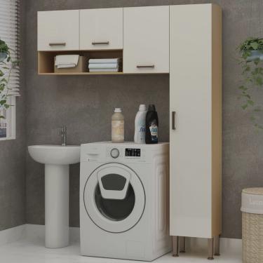 Imagem de Lavanderia Modulada 2 Peças, 1 Armário Alto e Aéreo de 120cm Essência 100% Mdf
