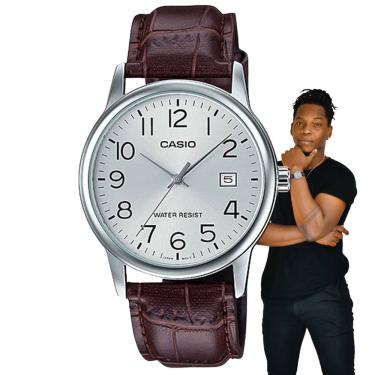 Imagem de Relógio de Pulso Casio Casio Masculino Casual Pulseira Couro Analógico Prata MTP-V002L-7B2UDF