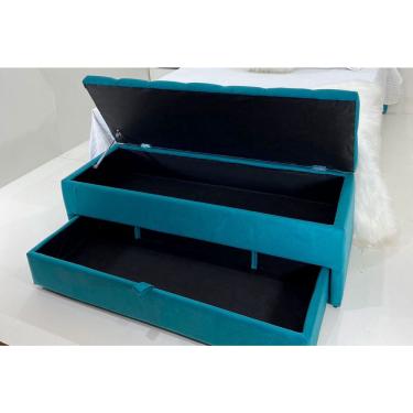Imagem de Puf Baú Gaveta Casal 140x50x45cm Na Cor Azul Turquesa - Alta Versatilidade