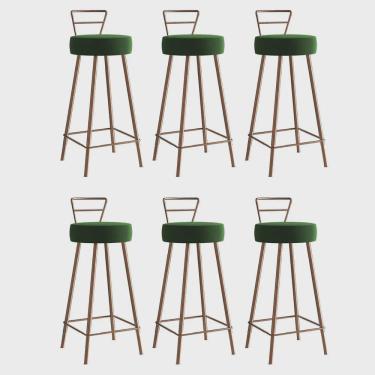 Imagem de Kit 06 Banqueta Alta Com Encosto Tina Eiffel Cozinha Bar Bistrô Ferro Bronze Suede Verde Musgo - Ahz Móveis