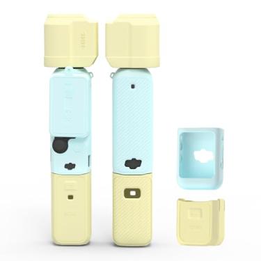 Imagem de BRDRC Capa de silicone Pocket 3, capa protetora, protetor de lente, resistente a arranhões, capa compatível com acessórios DJI OSMO Pocket 3 Creator Combo (amarelo + azul)