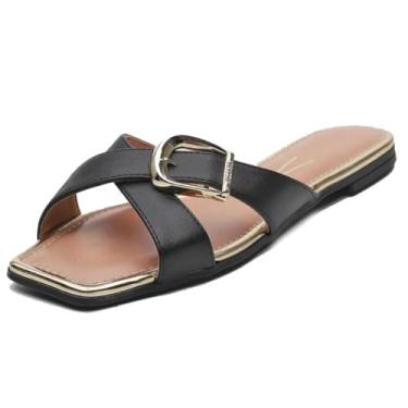 Imagem de Rasteira Vizzano Tira Cruzada Fivela Feminina - Preto - 34