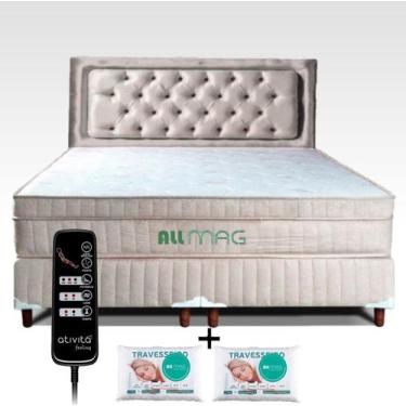 Imagem de Cama Box King 1,93x2,03 Massageador Com Controle Operacional Cabeceira