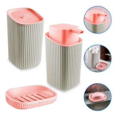 Imagem de Kit Higiene Bebê 3 Peças Porta  Algodão Cotonete Dispenser E Sabonetei