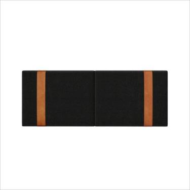 Imagem de Cabeceira Artemis Casal Bouclê Preto com Detalhes Couro Caramelo - MS 