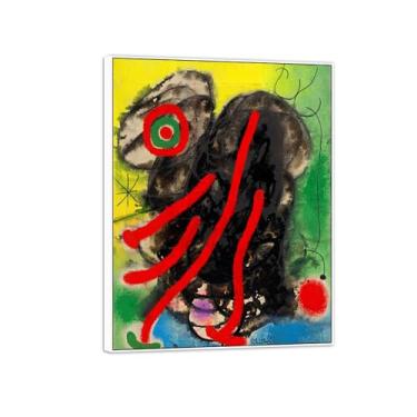 Imagem de MUHJDYC Joan Miró Imagem de arte de parede em tela - reprodução de obras de arte famosas abstratas - pinturas com moldura branca para decoração de sala de estar (personagens pássaros estrelas) 40 x 50