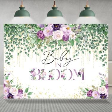 Imagem de Rsuuinu Pano de fundo para chá de bebê em flor, roxo, floral, folhas verdes, fundo fotográfico, crianças, meninas, recém-nascidos, chá de bebê, decoração de festa, banner, mesa de bolo, suporte de