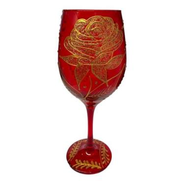 Imagem de Taça Pomba Gira Vermelha e Rosa Dourada Barone Cristal 490ml - Meta At