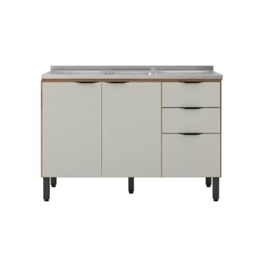 Imagem de Balcão de Pia 120m Firenze com 3 Portas 2 Gavetas Sem Tampo/Cuba - Amêndola Touch/ Nude Prime TX Demóbile