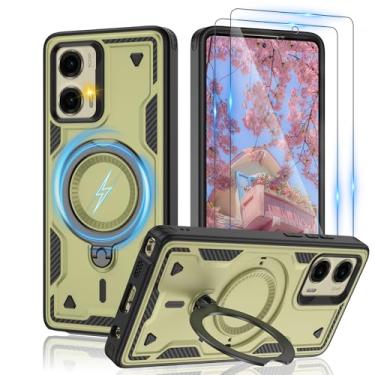 Imagem de Capa magnética para Motorola Moto G Stylus 5G 2024, compatível com MagSafe e [protetor de tela HD × 2], suporte giratório de metal, proteção antidigitais à prova de queda de grau militar, verde