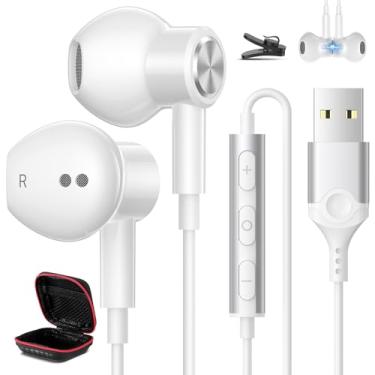 Imagem de Fones de ouvido USB para PC, laptop, fones de ouvido magnéticos com fio de 2,3 m, fone de ouvido de computador com controle de microfone, cabo isolado de ruído silencioso, fone de ouvido para jogos
