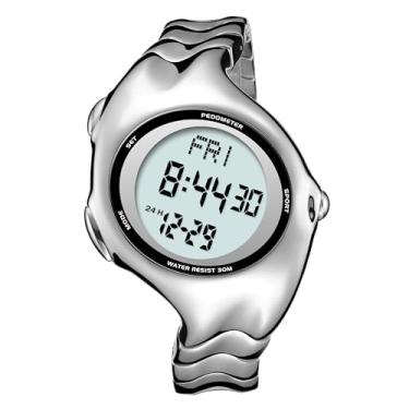 Imagem de BENLYDESIGN Relógio de pulso exclusivo de metal, relógios digitais masculinos, pulseira de aço inoxidável, Prata/brilhante, Y2k, futurista, exclusivo