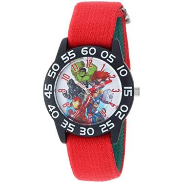 Imagem de Marvel Relógio analógico de quartzo para meninos Super Hero com pulseira de nylon, vermelho, 16 (modelo: WMA000287)