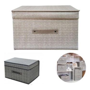 Imagem de Caixa Organizadora Listrada Dobrável Multiuso Guarda Roupa - Y888, Beg