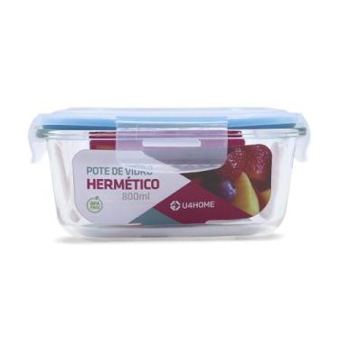 Imagem de Pote Vidro Hermético Marmita Mantimento Tampa Plástico 800ml - U4home,
