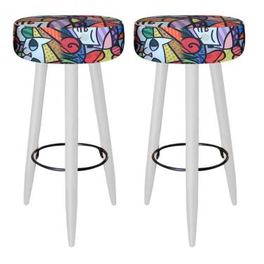 Imagem de Kit 02 Banqueta Alta Lia Para Cozinha Bar Balcão Bistrô Pé Palito Branco Romero Brito
